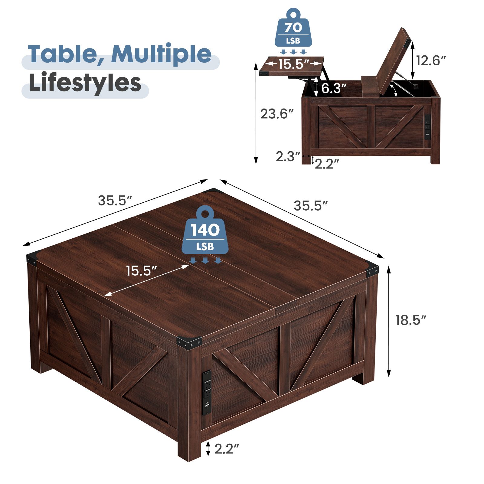 JHK 35.6IN Lift Top Coffee Tab - Office Furniture Outlet 评论和价格