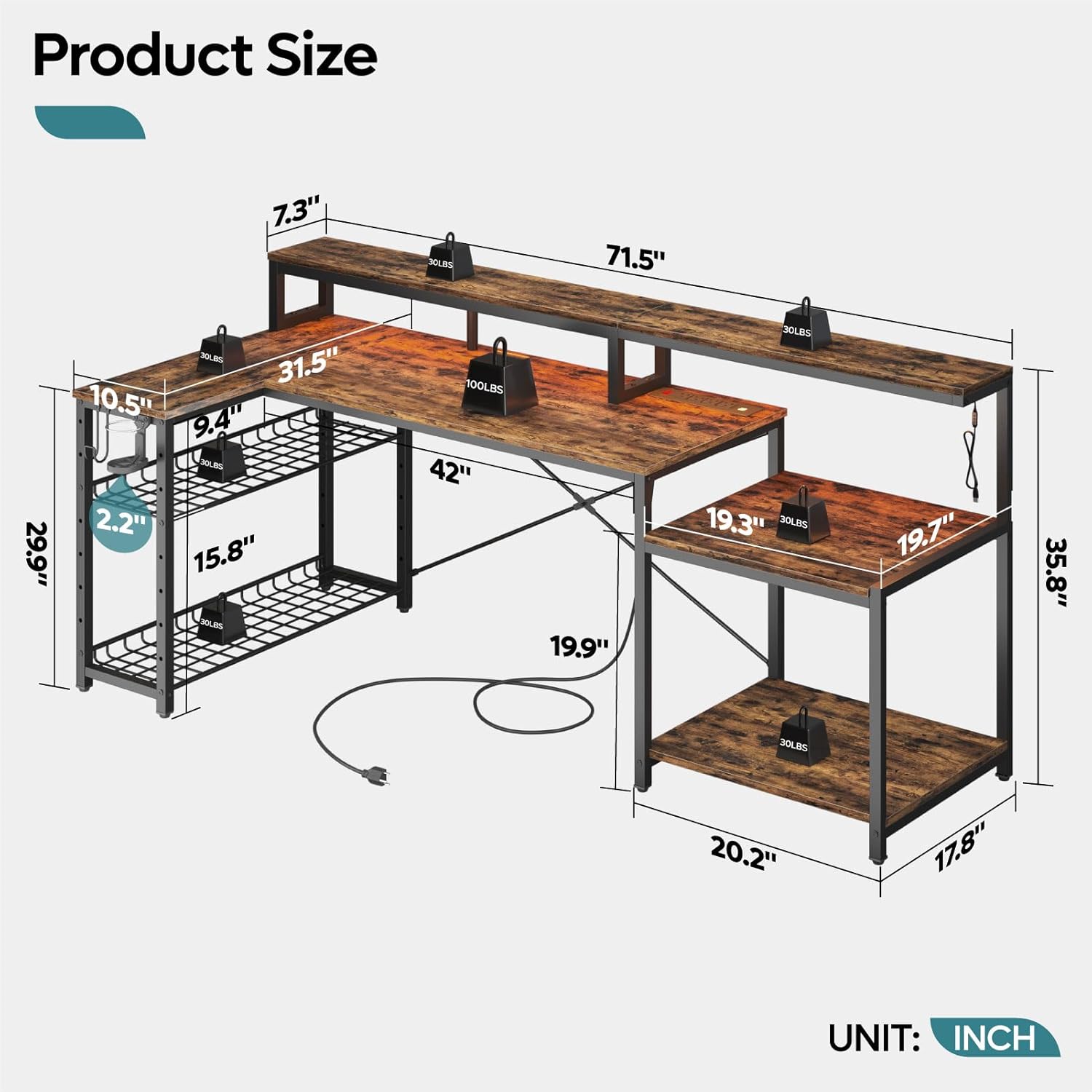 71.5 inch Computer Desk with P - Office Furniture Outlet 评论和价格