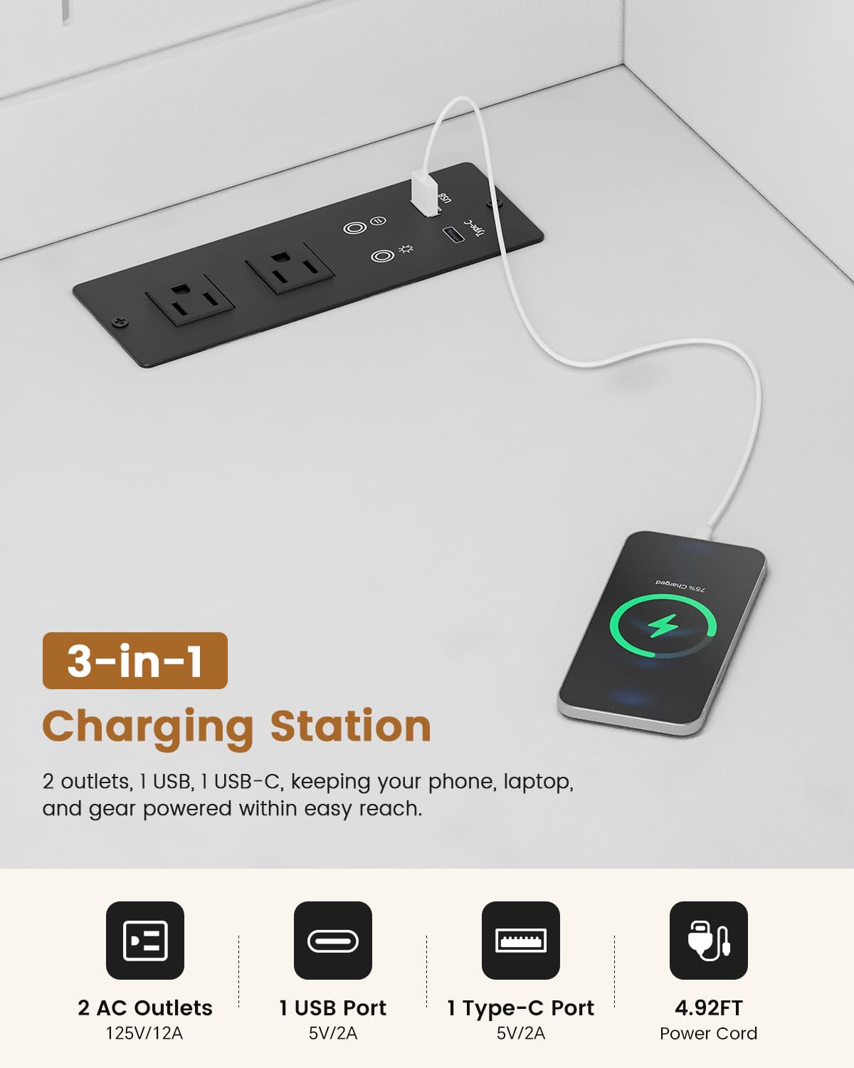 White Desk with Outlets,Small  - Office Furniture Outlet 评论和价格