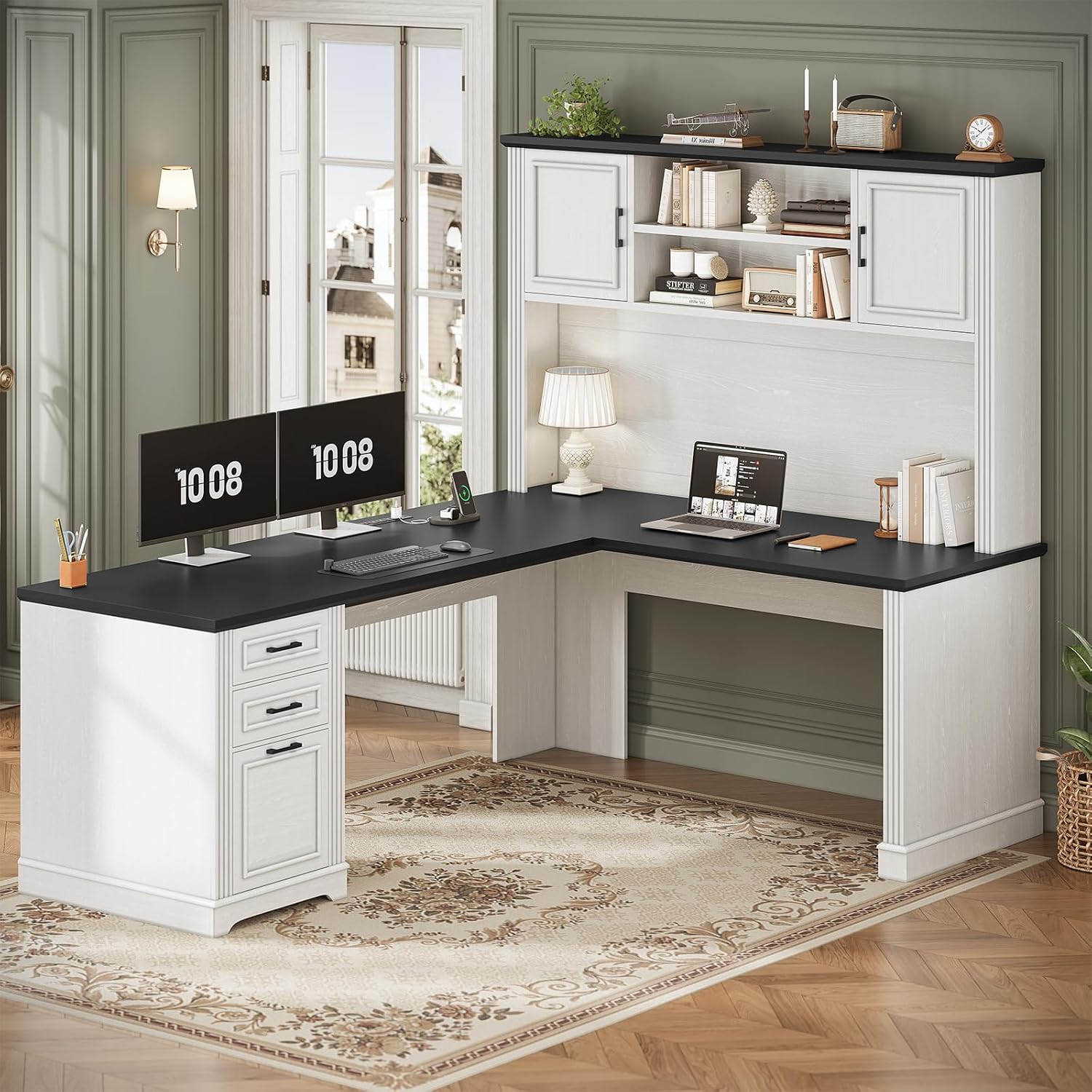 L Shaped Desk with Hutch & 3 D - Office Furniture Outlet 评论和价格