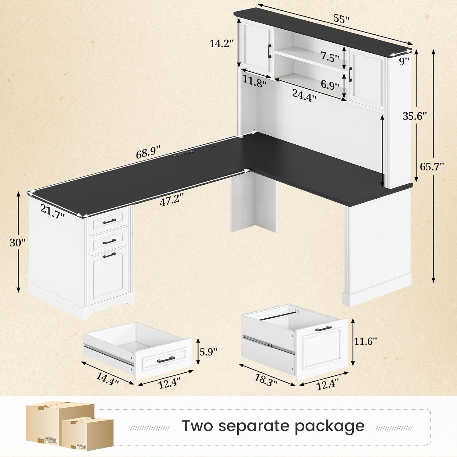 L Shaped Desk with Hutch & 3 D - Office Furniture Outlet 评论和价格